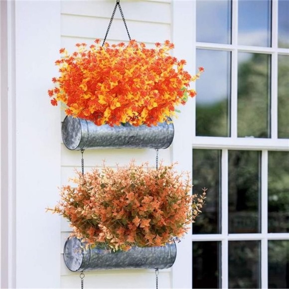 8 Bundles Artificial Fall Boxwood No Fade Faux Autumn Plants Fake Indoor Outdoor - Picture 3 of 8